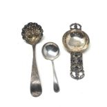 3 silver spoons inc shifter spoon & strainer spoon etc