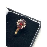 9ct gold vintage garnet & clear gemstone cluster ring (1.7g)