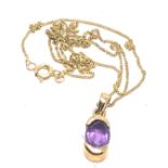 9ct gold amethyst pendant necklace weight 1.3g