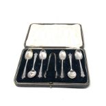 Boxed set of silver tea spoons & sugar tongs