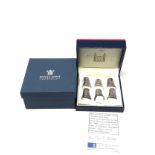 Boxed set of 6 sterling silver royal mint thimbles with coa