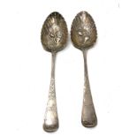 2 Antique Georgian silver berry spoons measure approx 22cm long weight 104g