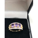 9ct gold amethyst & diamond ring weight 3.5g