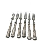 6 antique silver handle forks