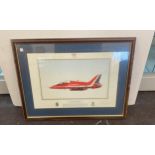 Large framed signed print of The Royal Air force Aerobatic team "The Red Arrows" 21st anniversary