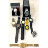 Selection of mens vintage and later wristwatches, all untested, various makers to include Sekonda,
