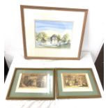 Framed original water colour by Tony Slater Houghton Mill and 2 framed prints