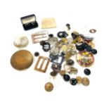 Box of vintage buttons and powder compacts