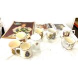 Selection of commemorative ware includes postcards, cups etc