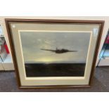 Large Overdue spitfire print by Gerald Coulson, signed, measures approx 31 inches by 35 inches