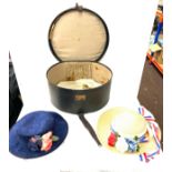 Vintage leather hat box and contents