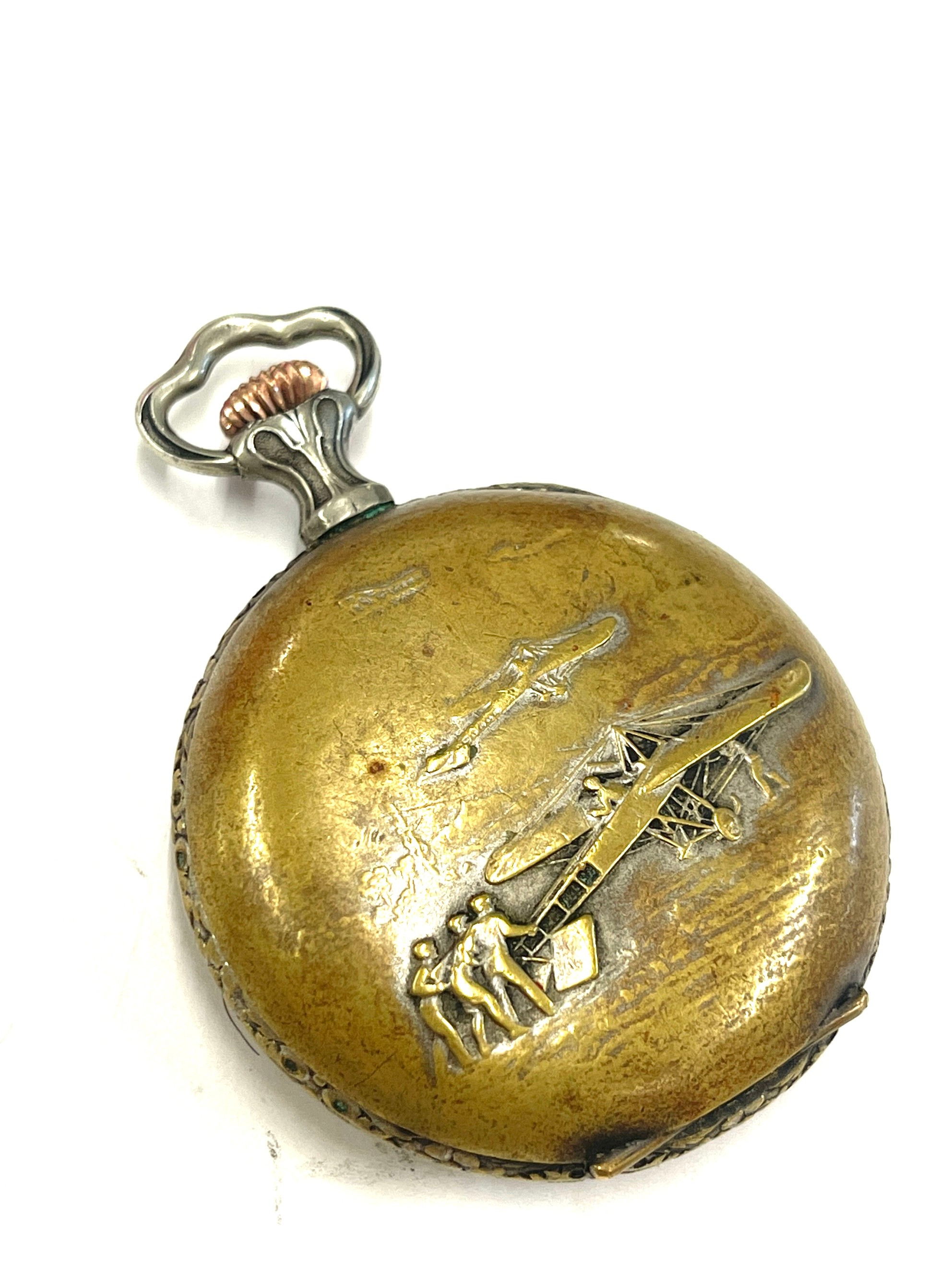 Rare Hebdomas pocket watch early flight aeroplane interest, Aeronautica, winds up and ticks - Image 3 of 3