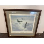 Framed signed Spitfire print "Spitfires in sunshine", measures approx 23 inches by 22 inches