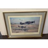 Moral Support by Robert Taylor framed spitfire print, signed, measures approx 20 inches by 29 inches