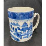 Chinese 18th century hand painted blue and white tankard, rope twist handle, over all good condition