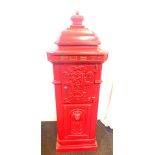 Reproduction red post box, with key, approximate height 45 inches