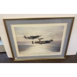 Memorial flight by Robert Taylor framed spitfire print signed, measures approx 29inches by 22 inches
