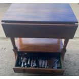 Mahogany drop leaf tea trolley with cutlery set to bottom drawer, approxiamte measurements :
