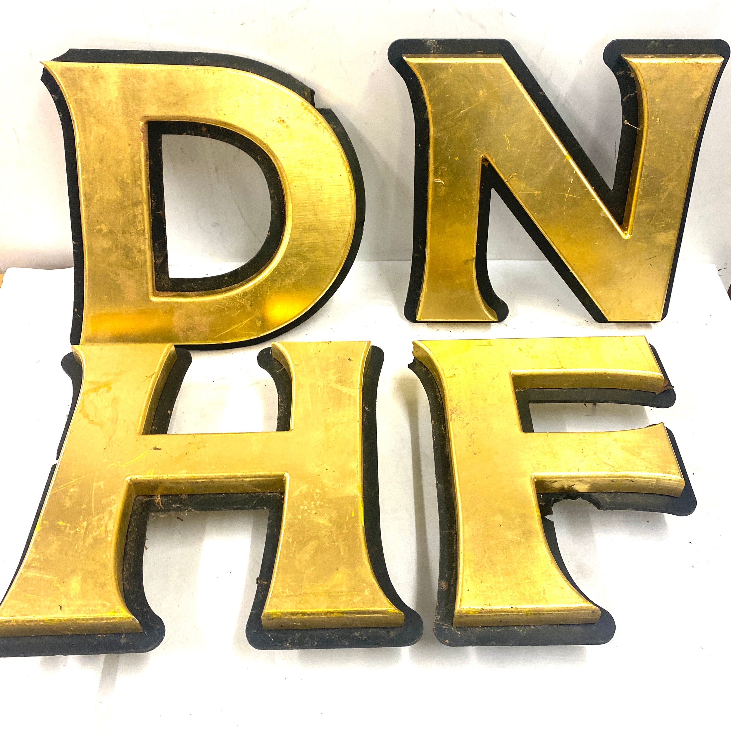 Selection of mounted letters D,N,H,F each measures approx 13 inches tall 13 inches wide
