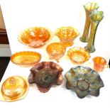 Selection of 11 pieces of vintage carnival glassware