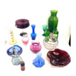 Selection of vintage and later colour glass pieces to include vases, bowls and bottles