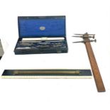 Selection of vintage drawing instruments to include a cased set by G Thorntons Ltd