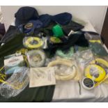 Selection of fishing line, tracers, gloves etc
