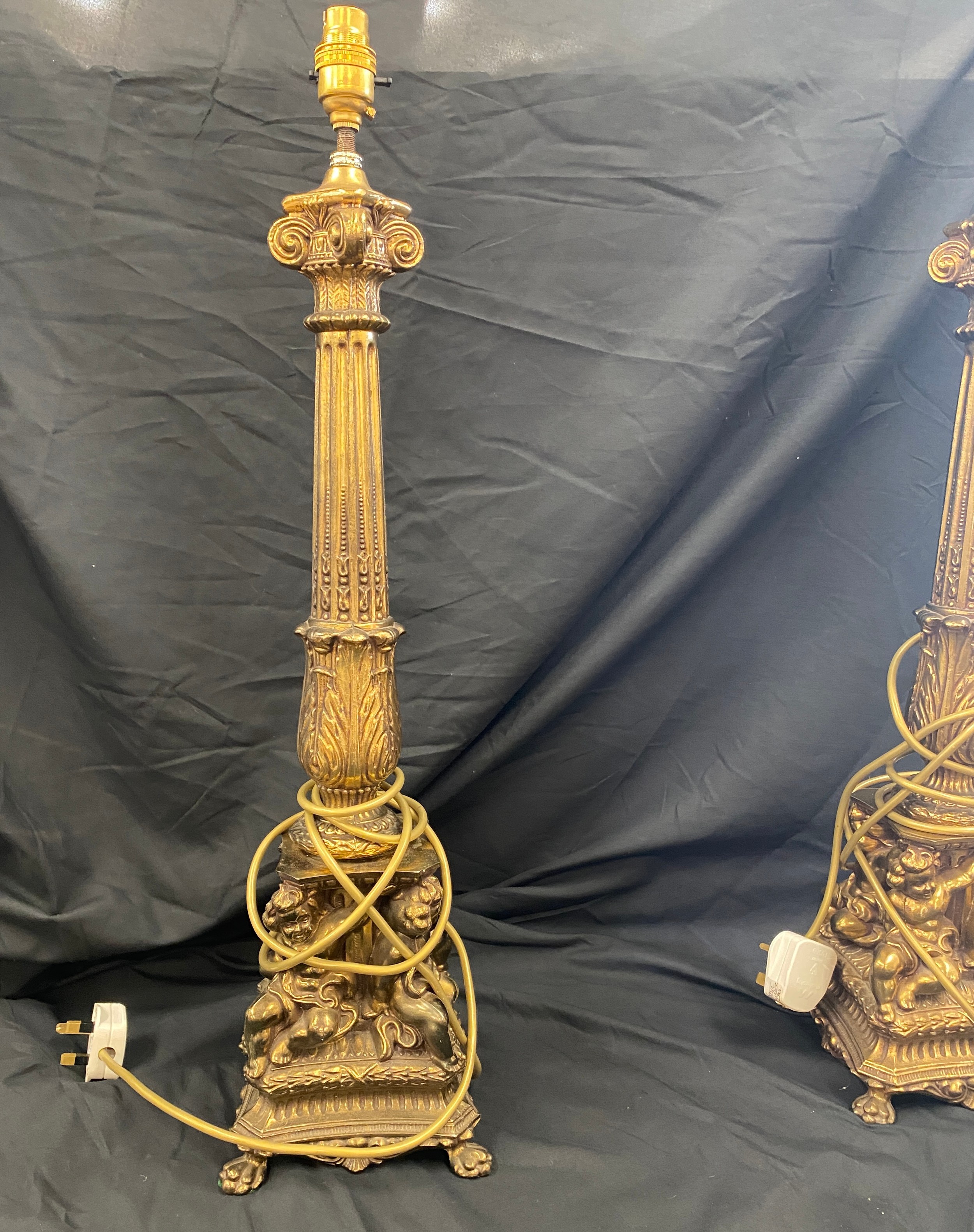 Pair of ornate brass candle sticks, total height 25 inches - Image 3 of 6