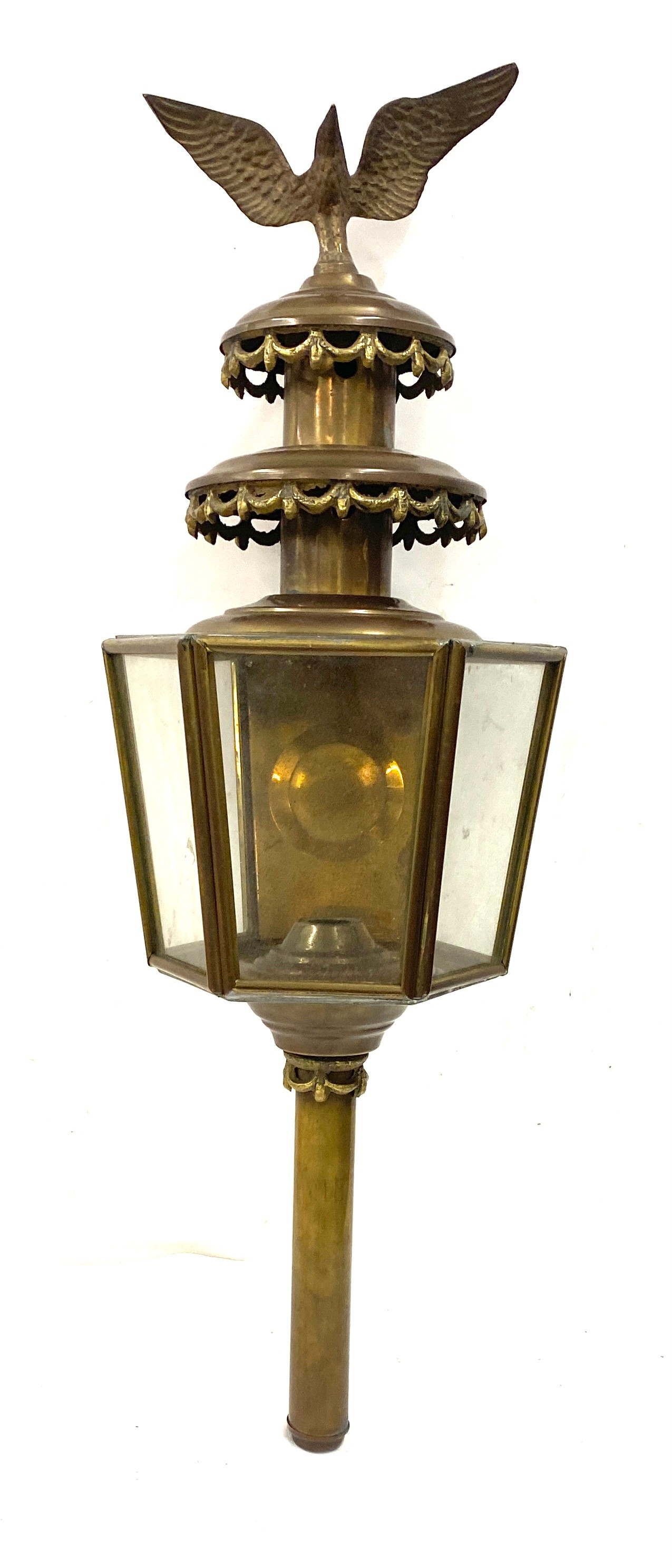 Vintage brass outdoor carriage light, height 26 inches