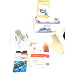 Tefal iron in box, new shower head, heated pillow etc