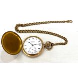Gold plated full hunter pocket watch with Dennison case and Albert in working order