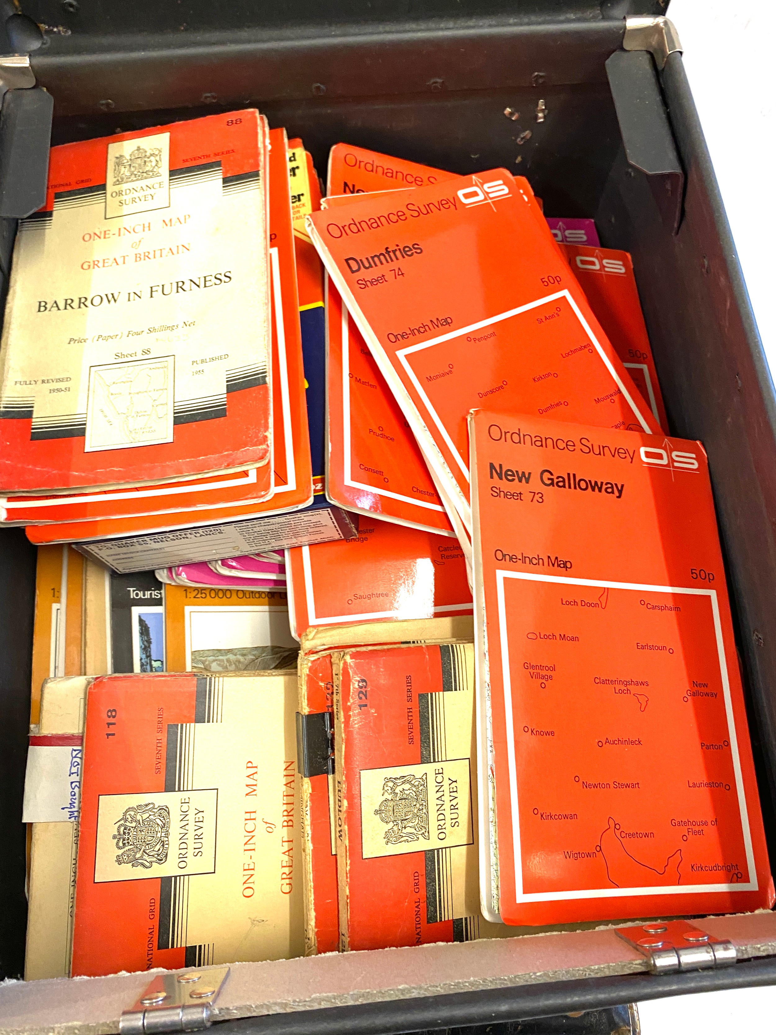 Large selection of Ordinance survey maps with vintage case - Image 3 of 4