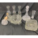Selection of vintage and later glassware to include ships decanter, cut glass bowl etc