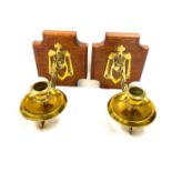 Pair of vintage wooden and brass sconces