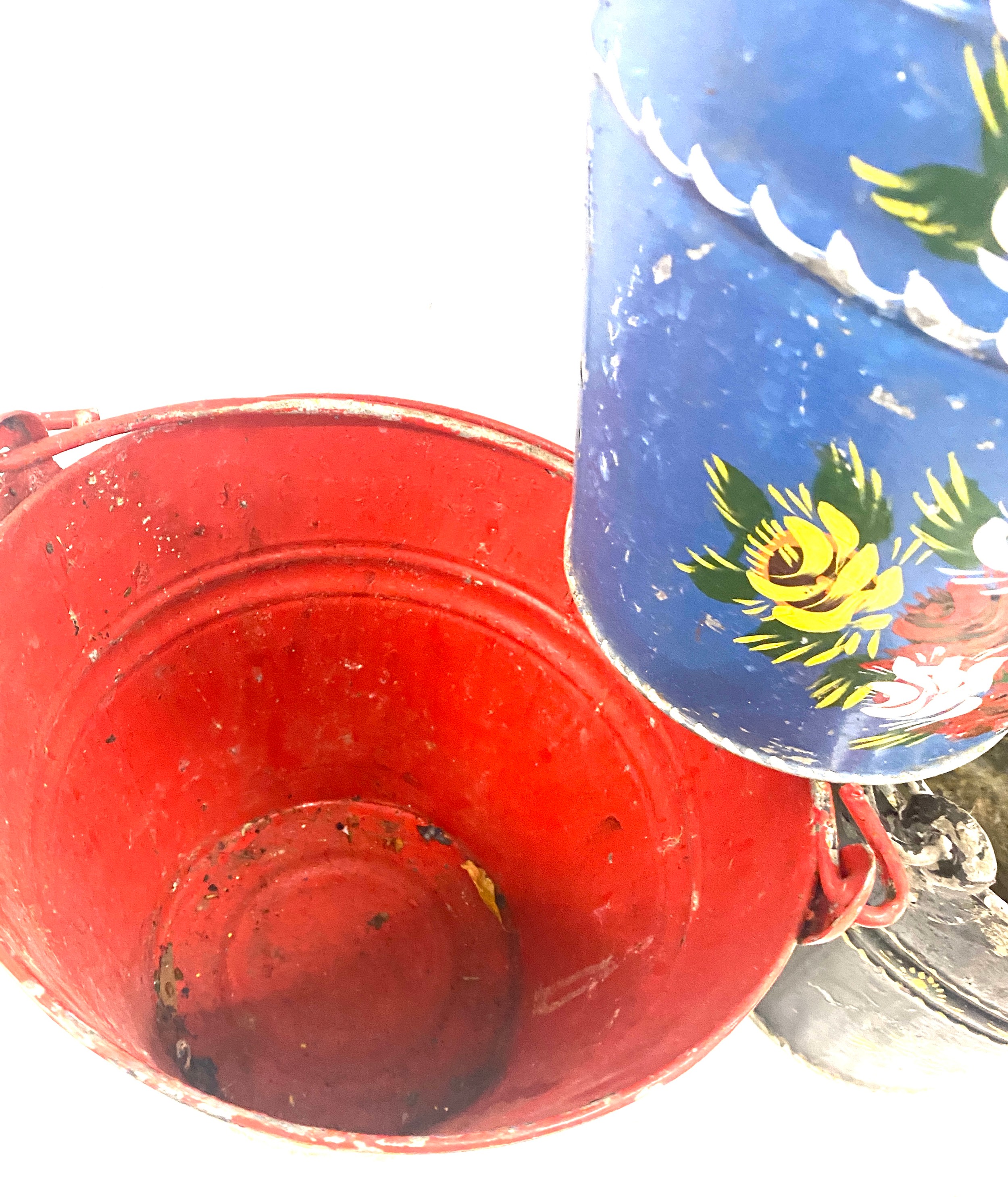 3 painted galvanished decorative buckets / bargeware - Image 6 of 7