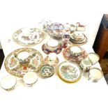 Large selection of oriental pottery pieces to include plates, bowls, cups etc