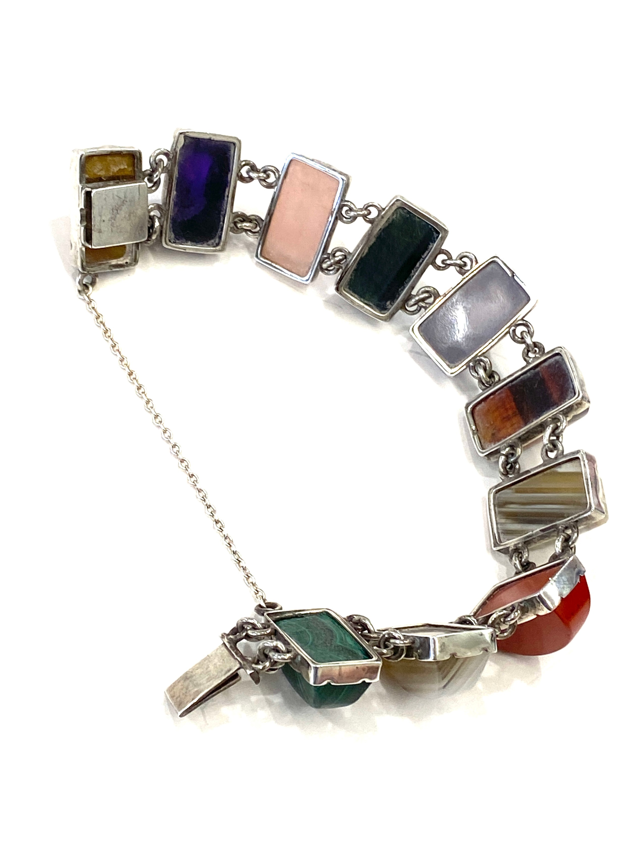 Hallmarked silver agate stone set bracelet - Image 2 of 4