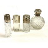 Group of 4 antique Victorian scent bottles with hallmarked silver tops