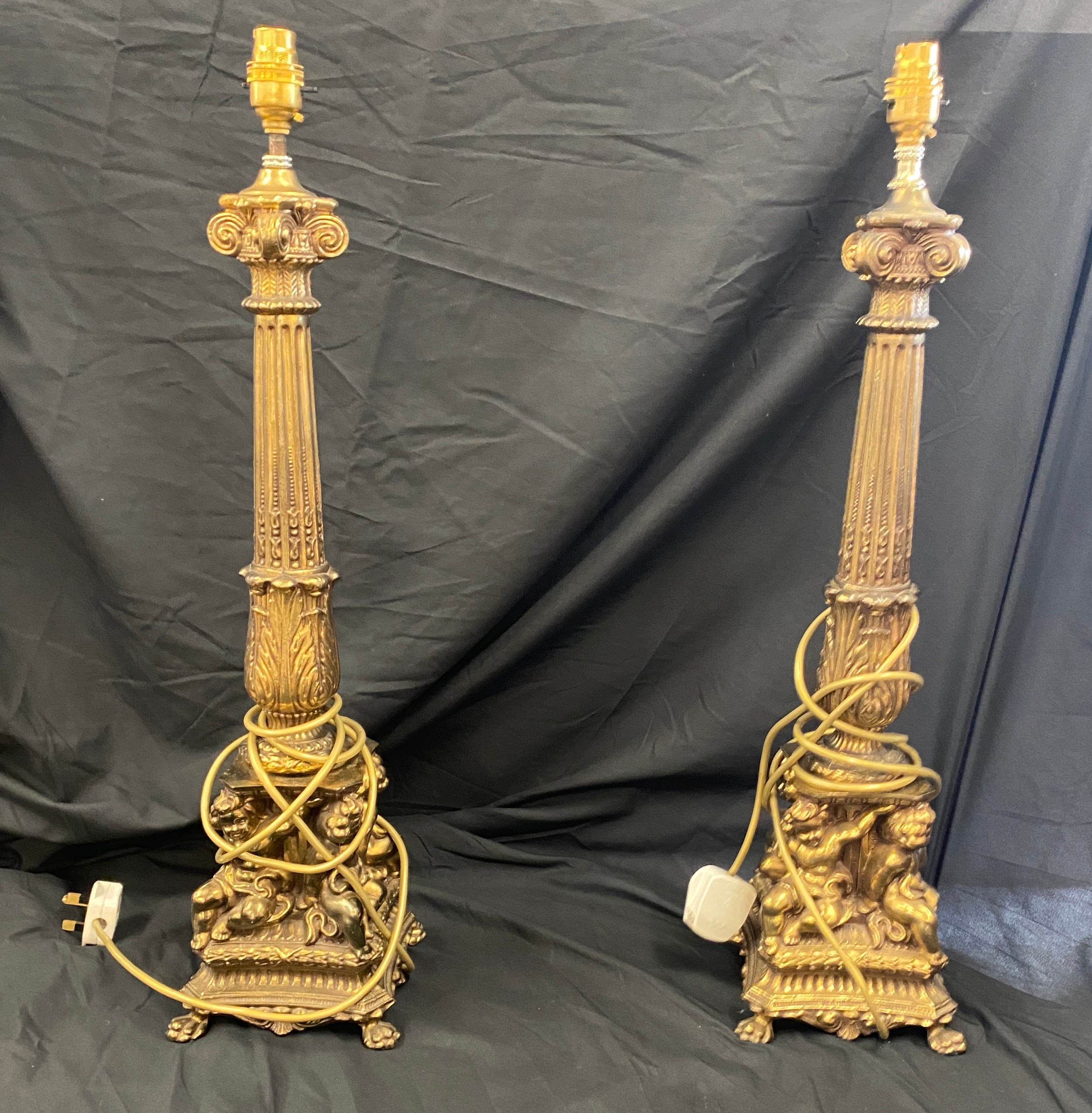 Pair of ornate brass candle sticks, total height 25 inches - Image 2 of 6