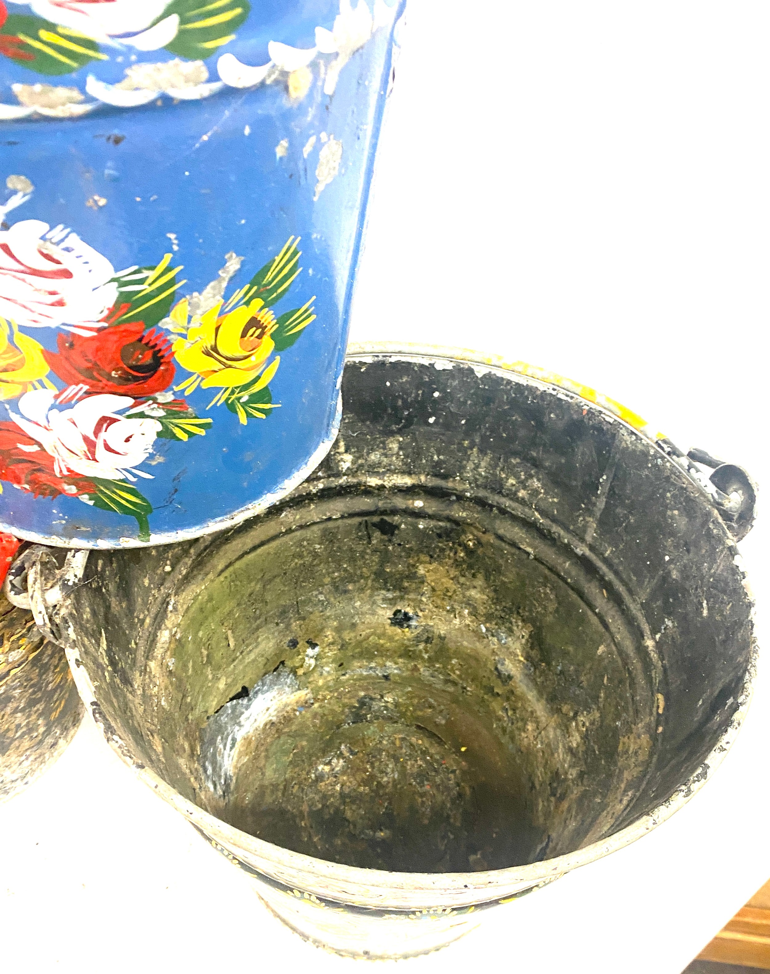 3 painted galvanished decorative buckets / bargeware - Image 7 of 7