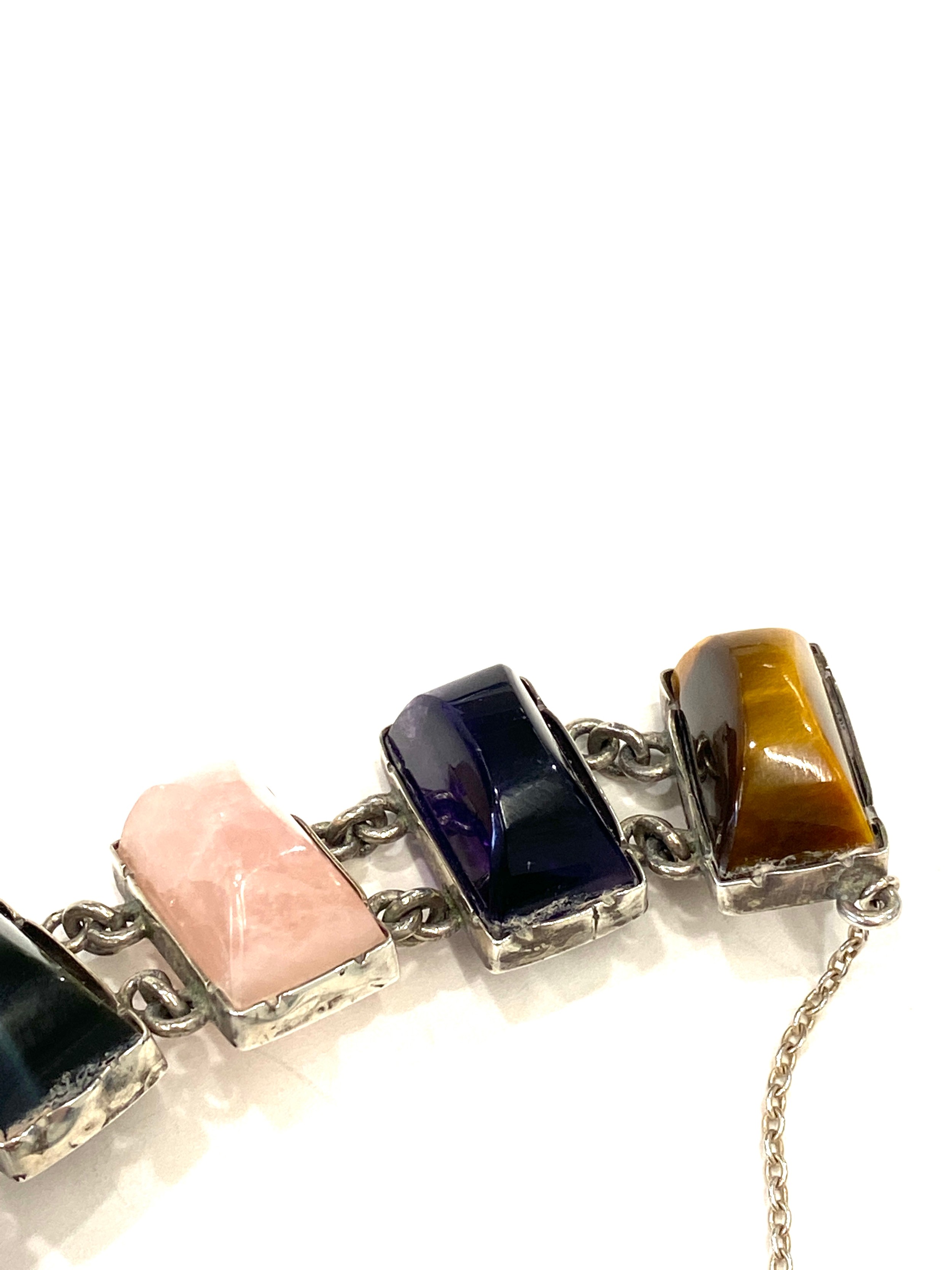 Hallmarked silver agate stone set bracelet - Image 3 of 4