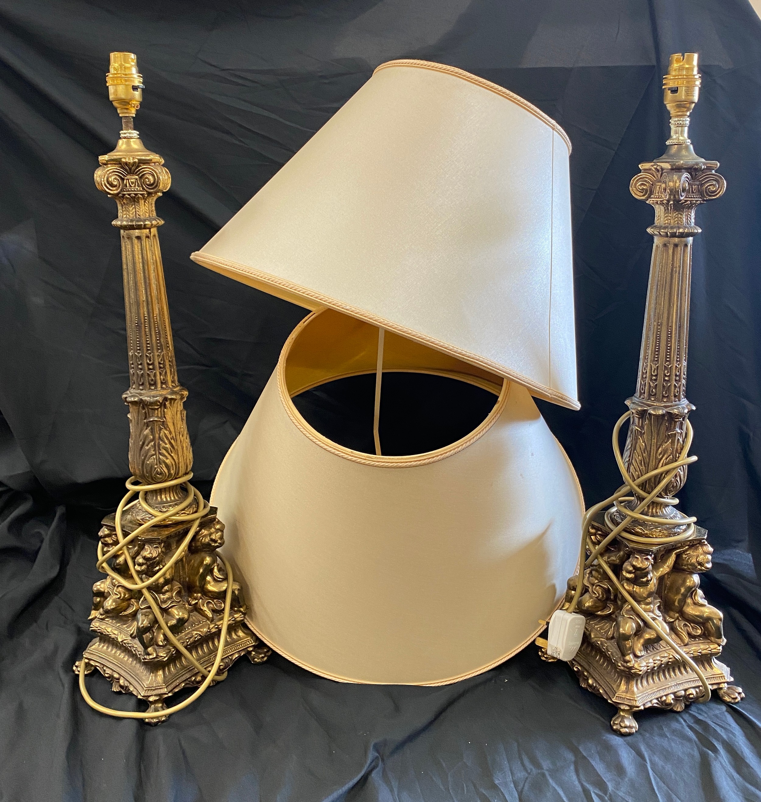 Pair of ornate brass candle sticks, total height 25 inches - Image 6 of 6