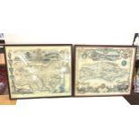 2 Vintage framed maps, measures approx 17.5inches tall, 21 inches wide