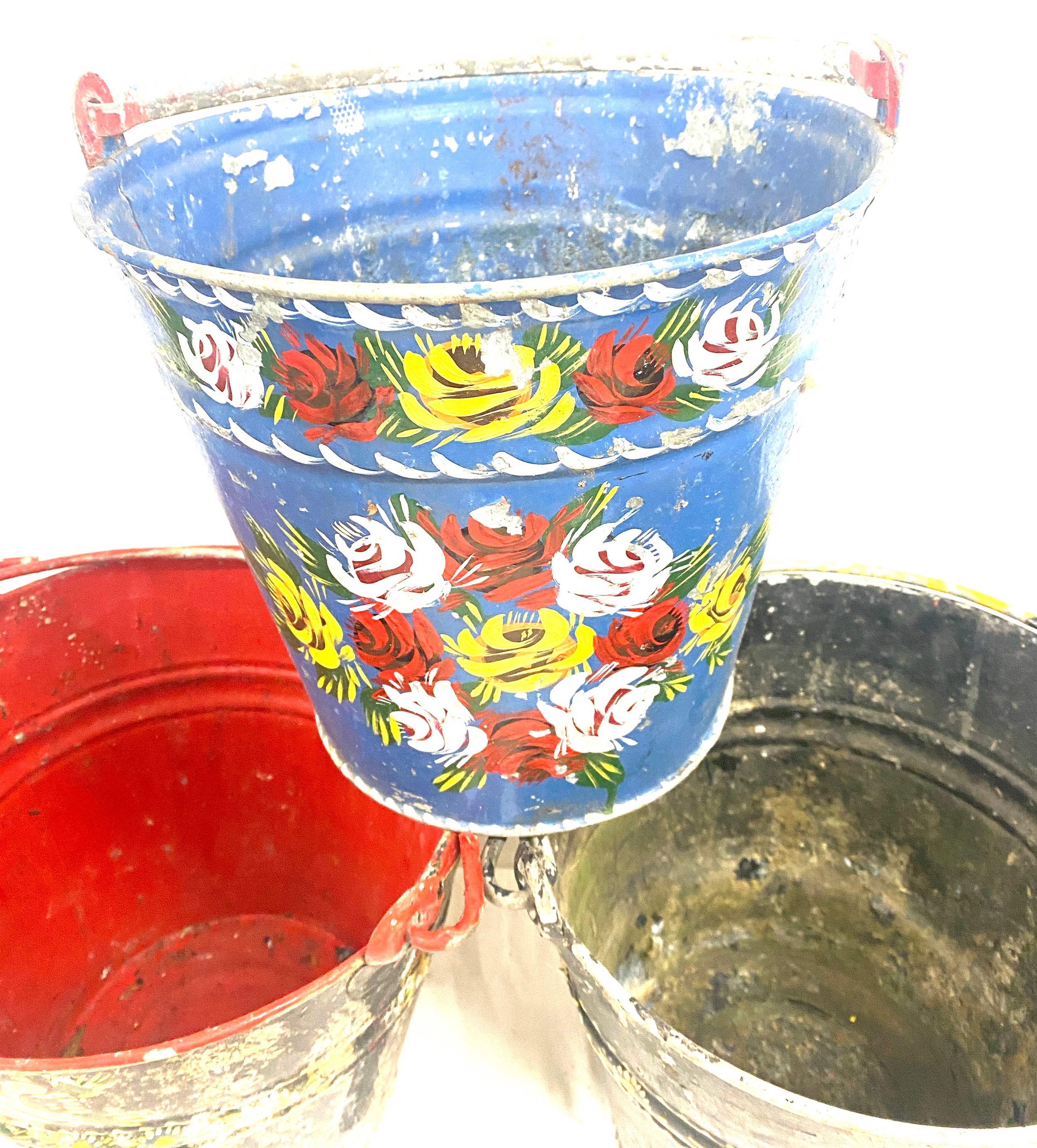 3 painted galvanished decorative buckets / bargeware - Image 4 of 7