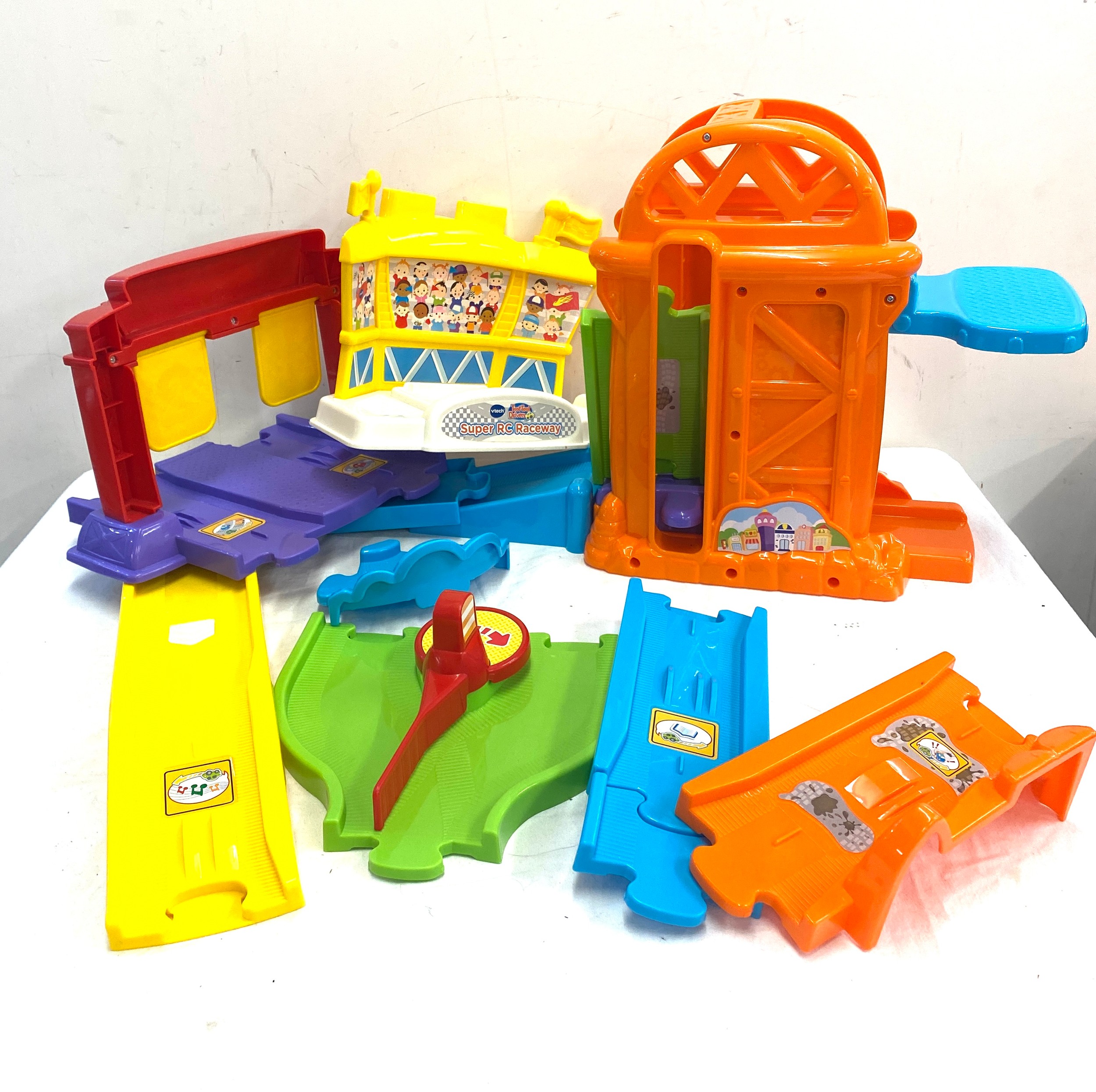 Vtech toot toot race track with cars and other items