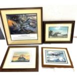 Selection of vintage framed aeroplane prints signed largest measures 17 inches high by 17 inches