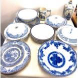 Selection blue and white pottery to include plates, tureens etc