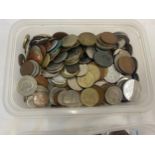 Small quantity of British and channel island coins and a box of Foreign currency