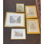 5 Framed pictures, assorted scenes, assorted sizes, largest measures 18 x 22 inches