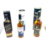 3 Boxed bottles of Whiskey includes Johnnie Walker Black label, Speyside single malt, Speyburn